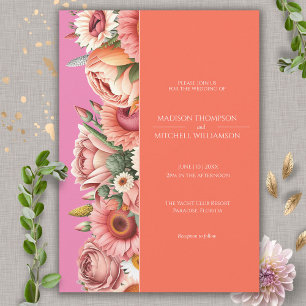 Garden Sunrise Pink Orange Modern Floral Wedding Invitation