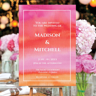 Garden Sunrise Pink Orange Watercolor Wedding Invitation