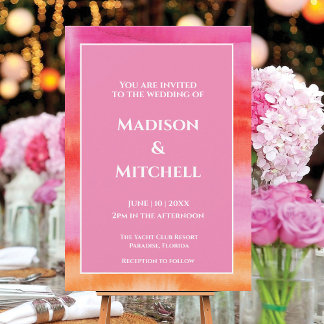 Garden Sunrise Pink Orange Watercolor Wedding Invitation
