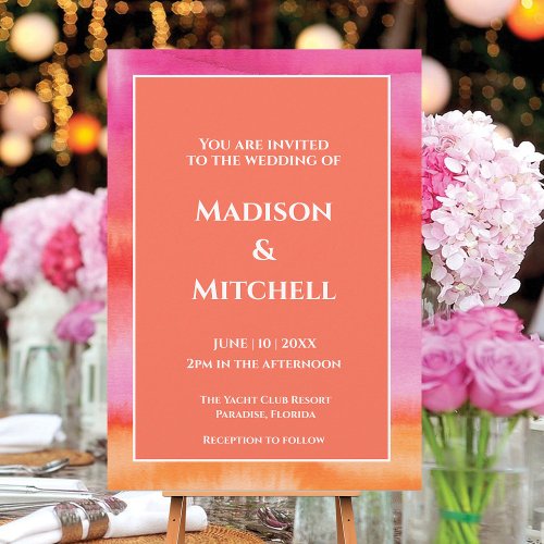 Garden Sunrise Pink Orange Watercolor Wedding Invitation