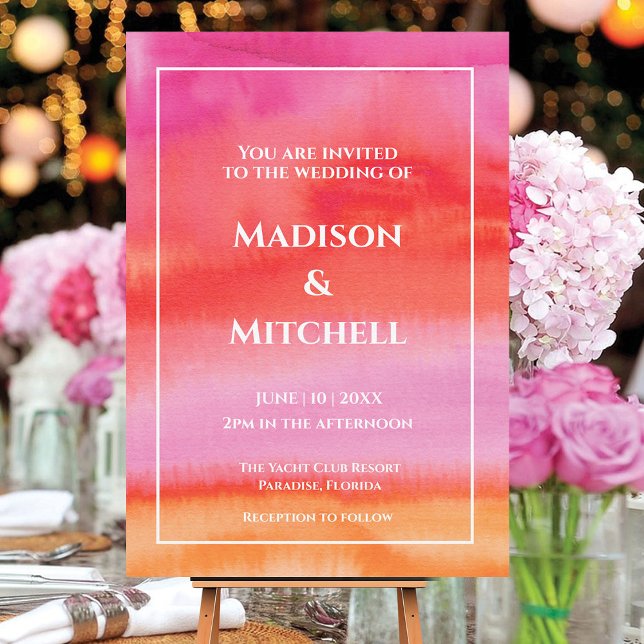 Garden Sunrise Pink Orange Watercolor Wedding Invitation (Creator Uploaded)