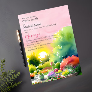 Garden Sunrise Watercolor Colorful Floral Wedding Invitation