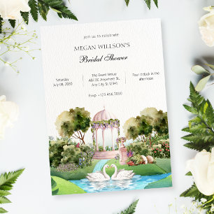 Garden swan minimalist elegant bridal shower invitation