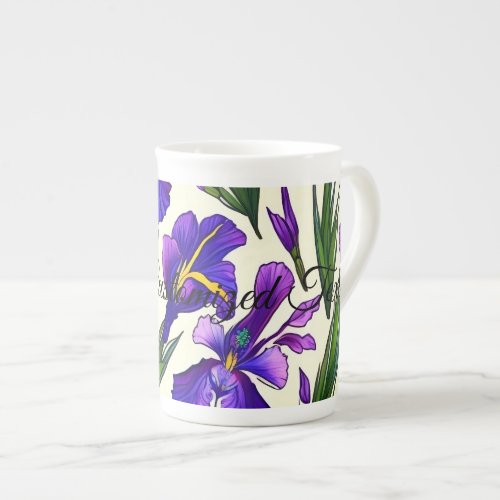 Garden Symphony Iris Floral Pattern Bone China Mug