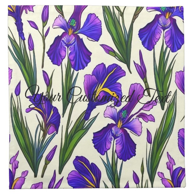 Garden Symphony: Iris Floral Pattern Cloth Napkin (Front)