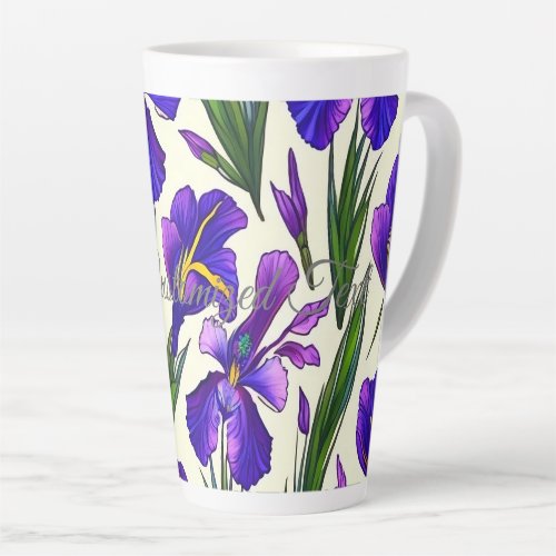 Garden Symphony Iris Floral Pattern Latte Mug