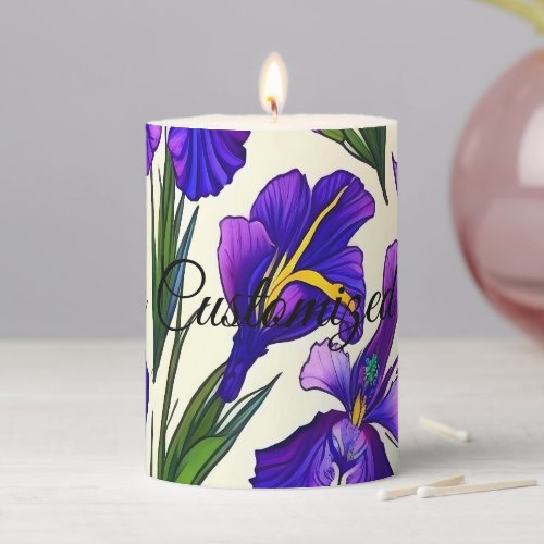 Garden Symphony Iris Floral Pattern Pillar Candle