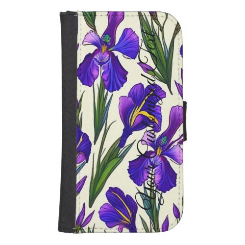 Garden Symphony Iris Floral Pattern Galaxy S4 Wallet Case