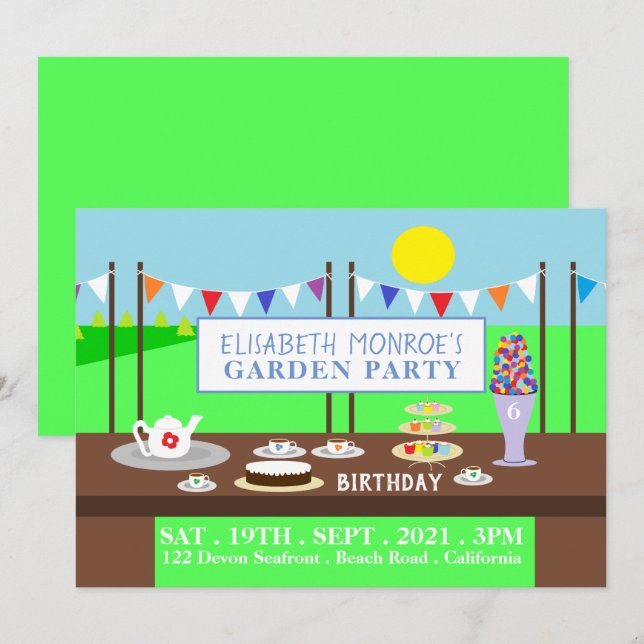 Garden Tea Party, Birthday Party Invitation (Front/Back)