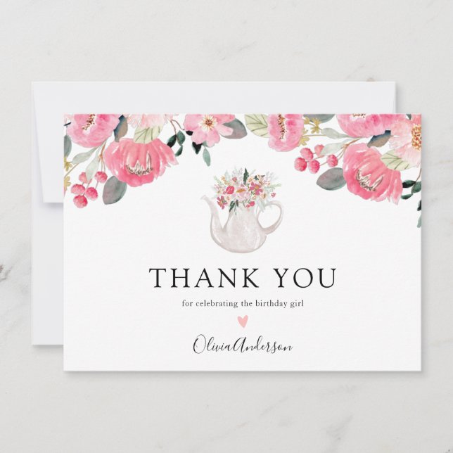 Garden Tea Party Birthday Thank You Card (Front)