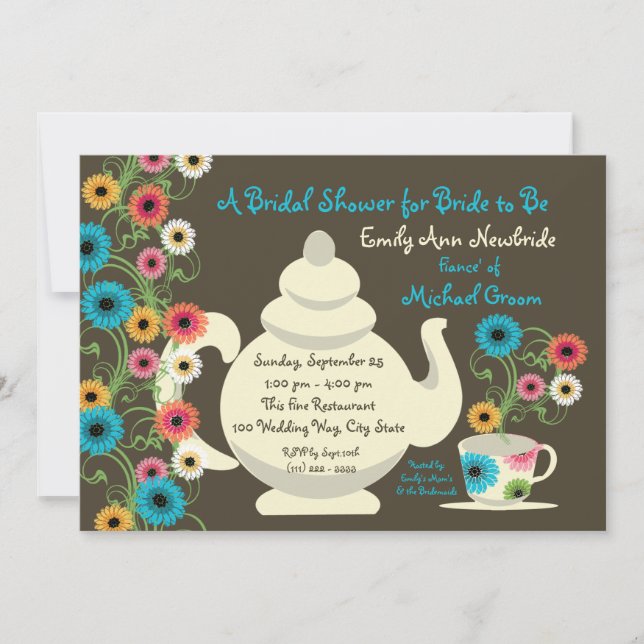 Garden Tea Party Bridal Shower and recipe cards (Front)