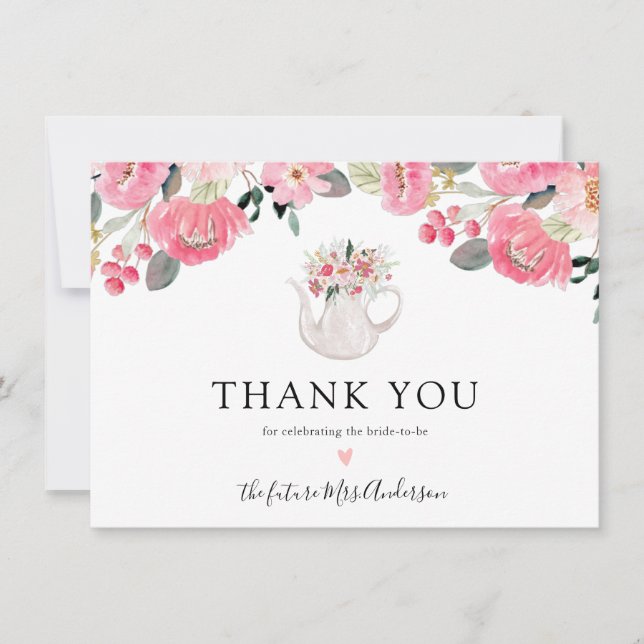 Garden Tea Party Bridal Shower Thank You Card (Front)
