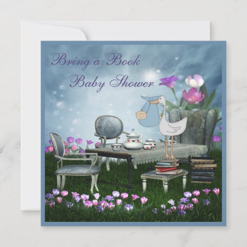 Garden Tea Party Bring A Book Baby Shower Invitation