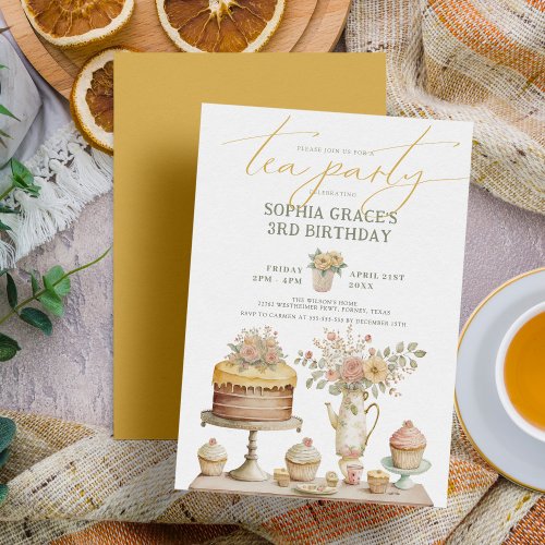 Garden Tea Party Cute Kids Birthday Invitation