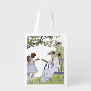 Garden tea party grocery bag