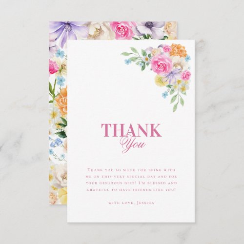 Garden Tea Party Watercolor Floral Bridal Shower Thank You Card