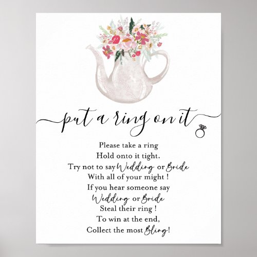 Garden Tea Put a Ring on It Bridal Shower Game Poster