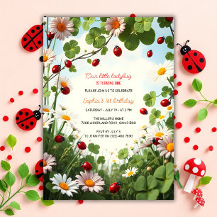 Garden Theme Baby Girl Ladybug 1st Birthday Invitation