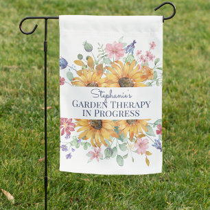 Garden Therapy Sunflower Watercolor Floral Decor Flag