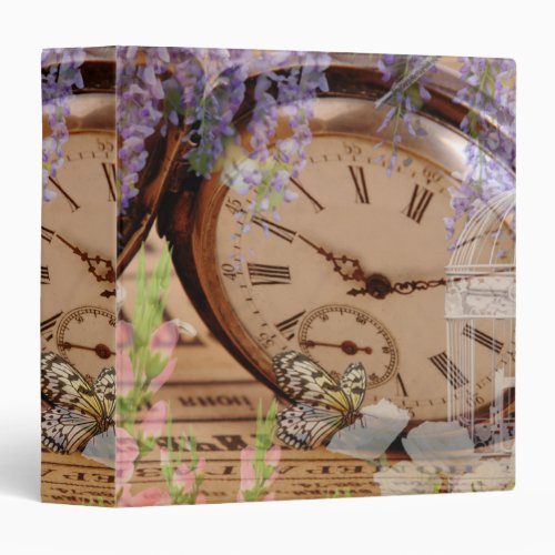 Garden Time Victorian Collage in Purple Pink White 3 Ring Binder