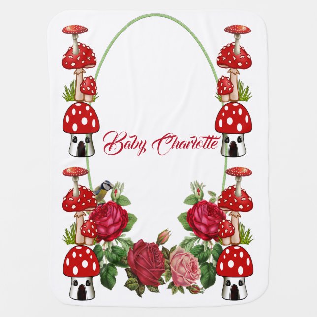 Garden Toadstool Rustic Red Roses   Baby Blanket (Front)
