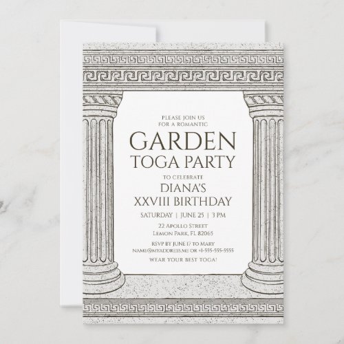Garden Toga Birthday Party Invitation with columns