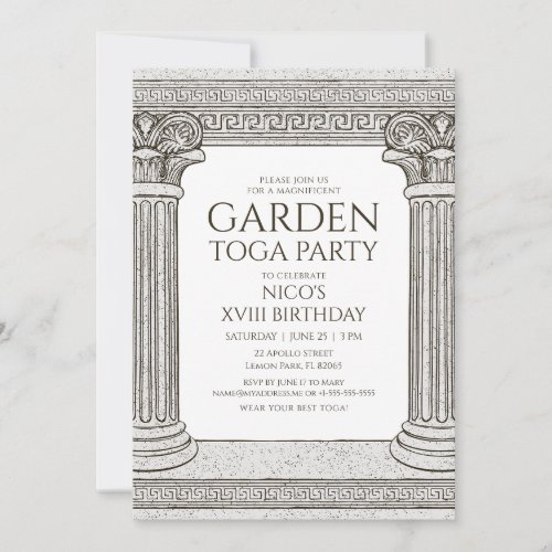 Garden Toga Party Invitation with stone columns