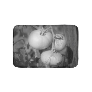 Garden Tomatoes In Black And White Bathroom Mat