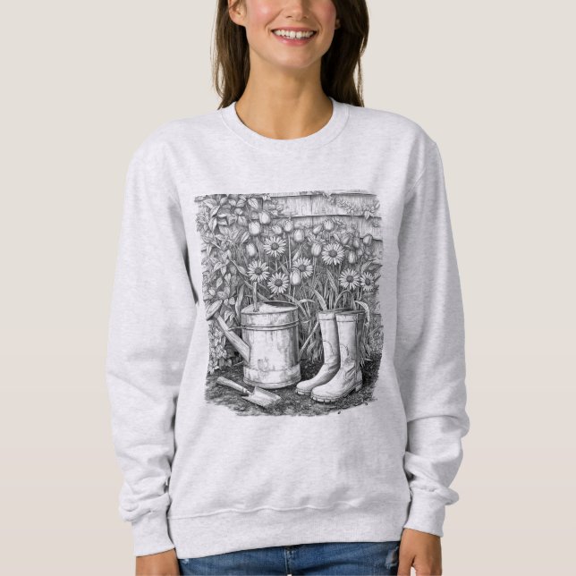 Garden Tools and Flowers Sketch Sweatshirt (Front)