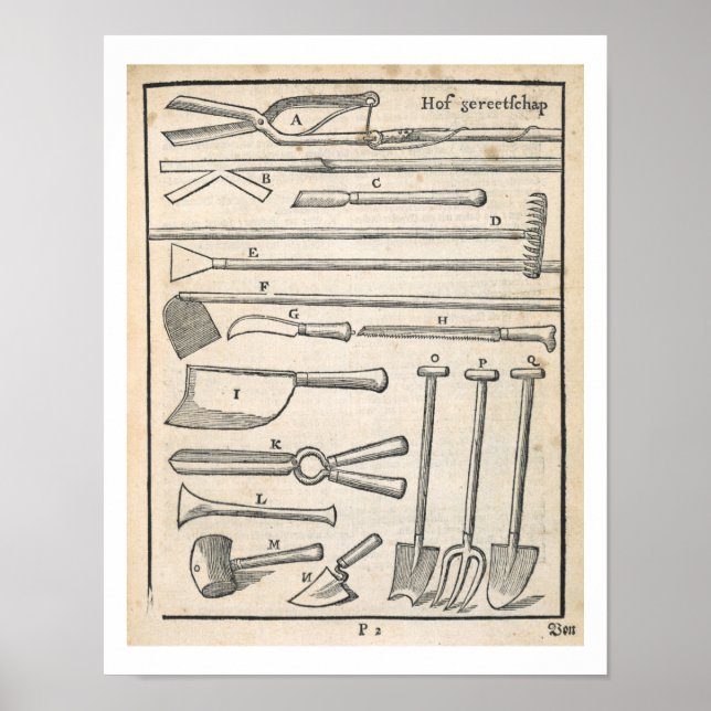 Garden tools, from 'The Dutch Gardener' by Johann Poster (Front)