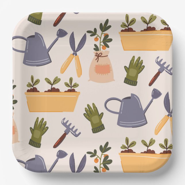 Garden Tools Gardening Birthday Party Paper Plates (Front)