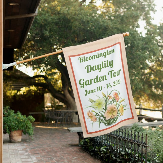 Garden Tour or Event Daylilys Floral Customizable House Flag (In SItu)