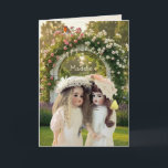 Garden Trellis Antique Dolls 5" x 7" Card<br><div class="desc">Two antique bisque porcelain dolls from my personal collection convey your heartfelt wishes for a Happy Easter, Happy Birthday, Thinking of You, Faithful Friends, "You've Got This" encouragement, Sisterly Love, etc. All text is fully customizable to say whatever you wish and make it truly personal. Also available in the BIG...</div>