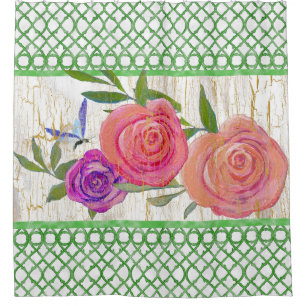 Garden Trellis Modern Floral w Butterfly n Wood Shower Curtain