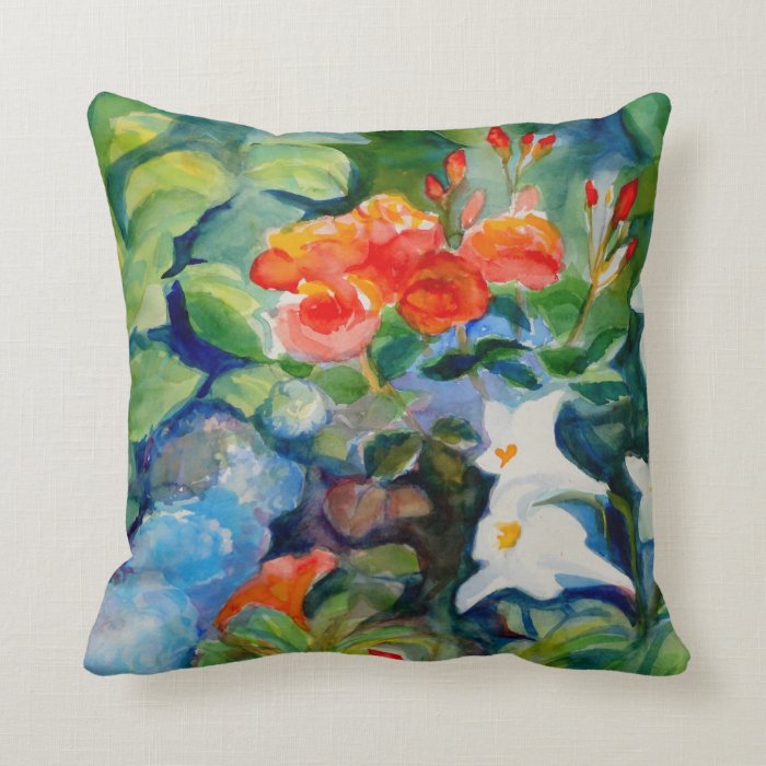 Garden Trilogy with Roses, Hidrangeas and Lilies Pillows