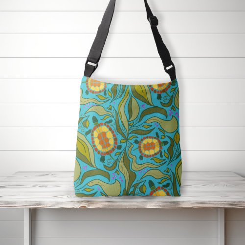Garden Turtles Illustrated Design All Over Print Crossbody Bag