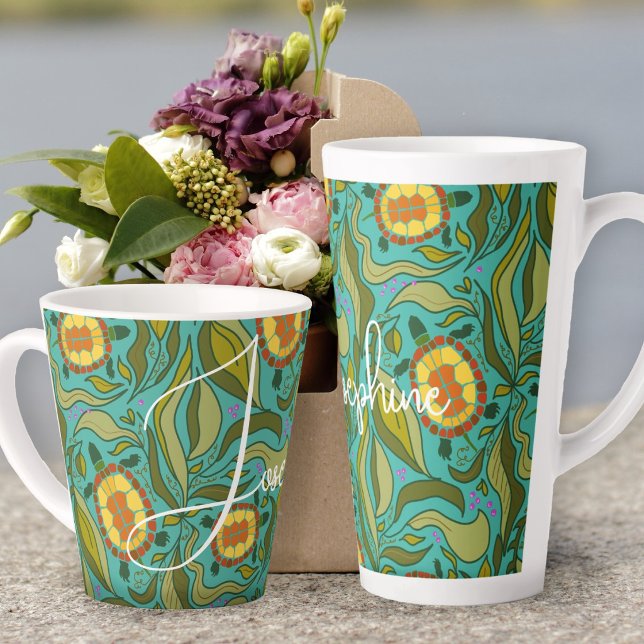 Garden Turtles Pattern Personalized Latte Mug (Creator Uploaded)