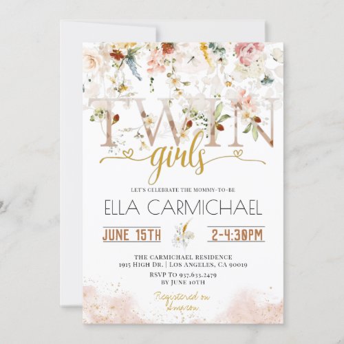 Garden Twins Girls Baby Shower Invitation