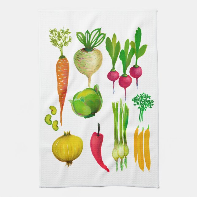 Garden Vegetables Simple Kitchen Towel (Vertical)