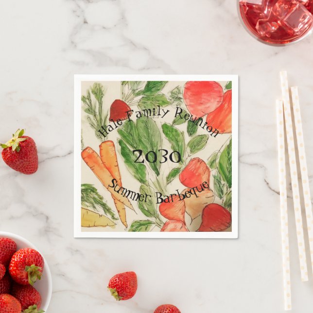 Garden vegetables watercolor bright napkins (Insitu)