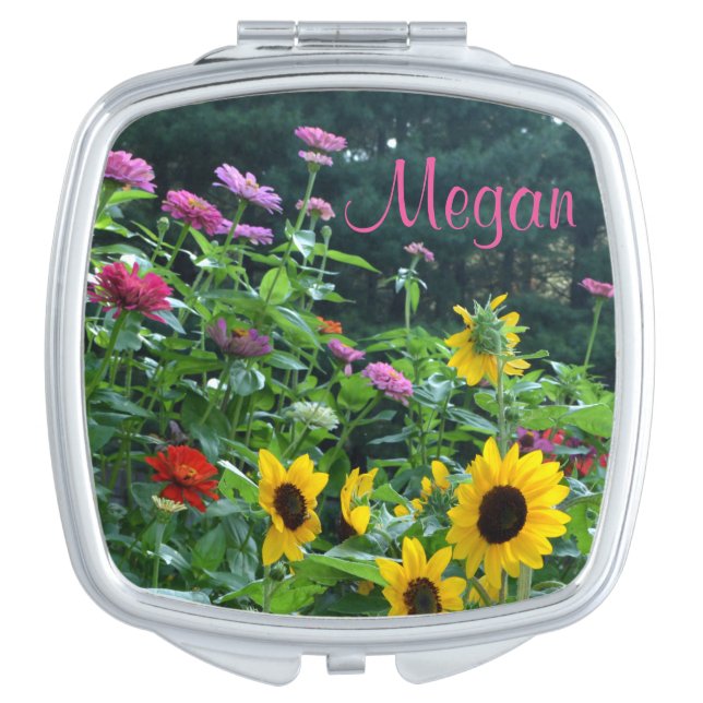 Garden View, daisies, cosmos, sunflowers, mums Makeup Mirror (Front)