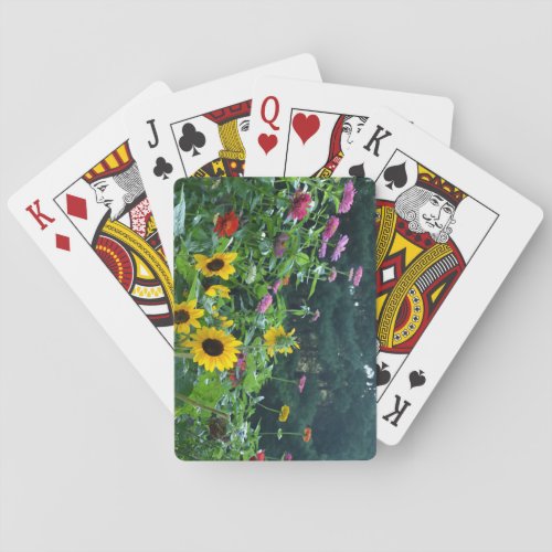 Garden View daisies cosmos sunflowers mums Playing Cards