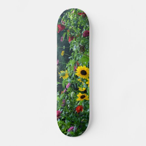 Garden View daisies cosmos sunflowers mums Skateboard