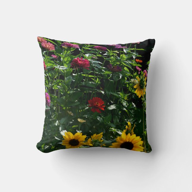 Garden View daisies cosmos sunflowers mums Throw Pillow (Front)