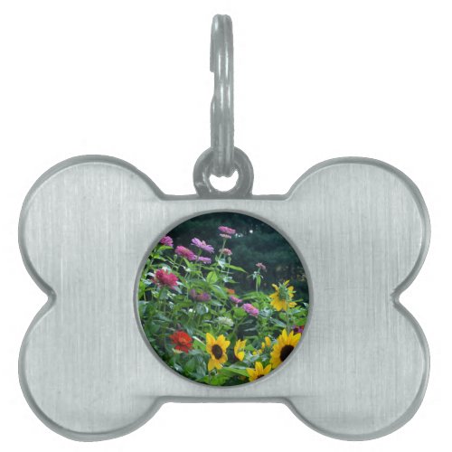 Garden View daisies cosmos sunflowers Pet ID Tag