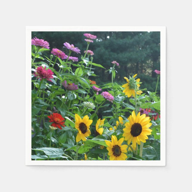 Garden view summer floral pink red yellow flowers napkins (Front)