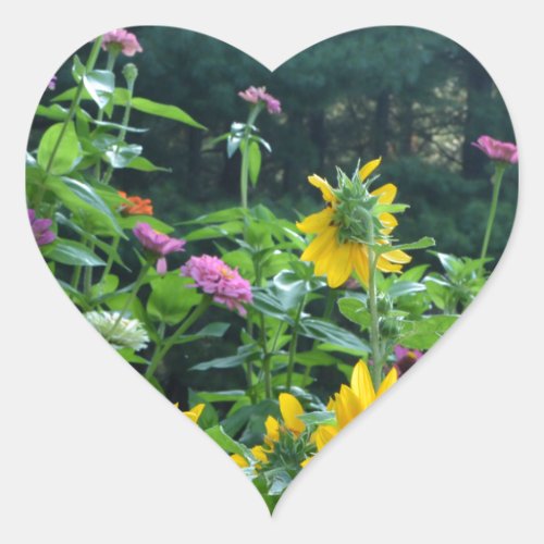 Garden View_ sunflower daisies cosmos Heart Sticker