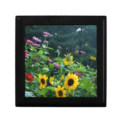 Garden View_ sunflower daisies cosmos Jewelry Box