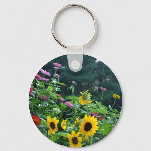 Garden View- sunflower, daisies, cosmos Keychain (Front)