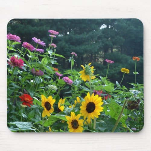 Garden View_ sunflower daisies cosmos Mouse Pad